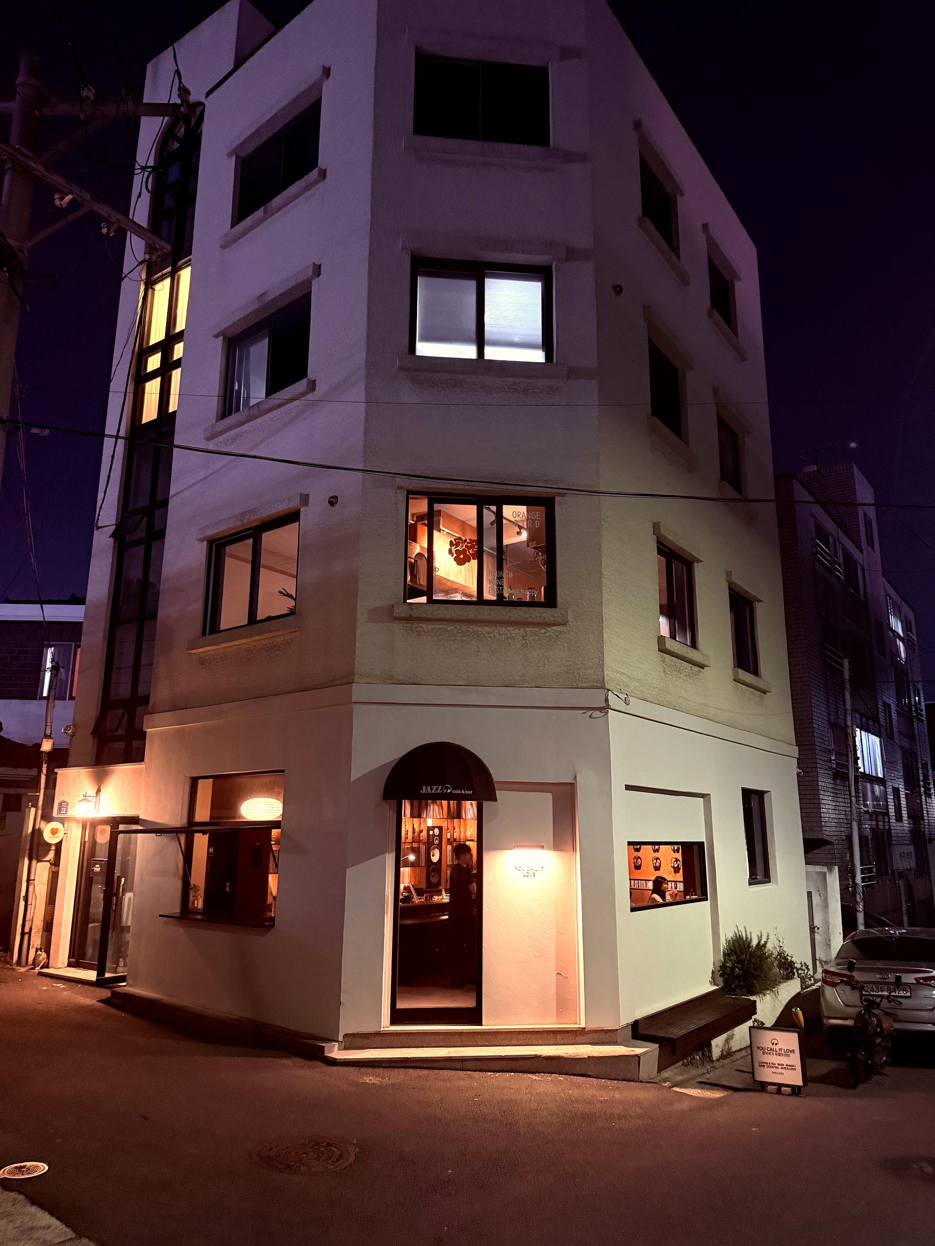 Exterior at night - Jeju side street building